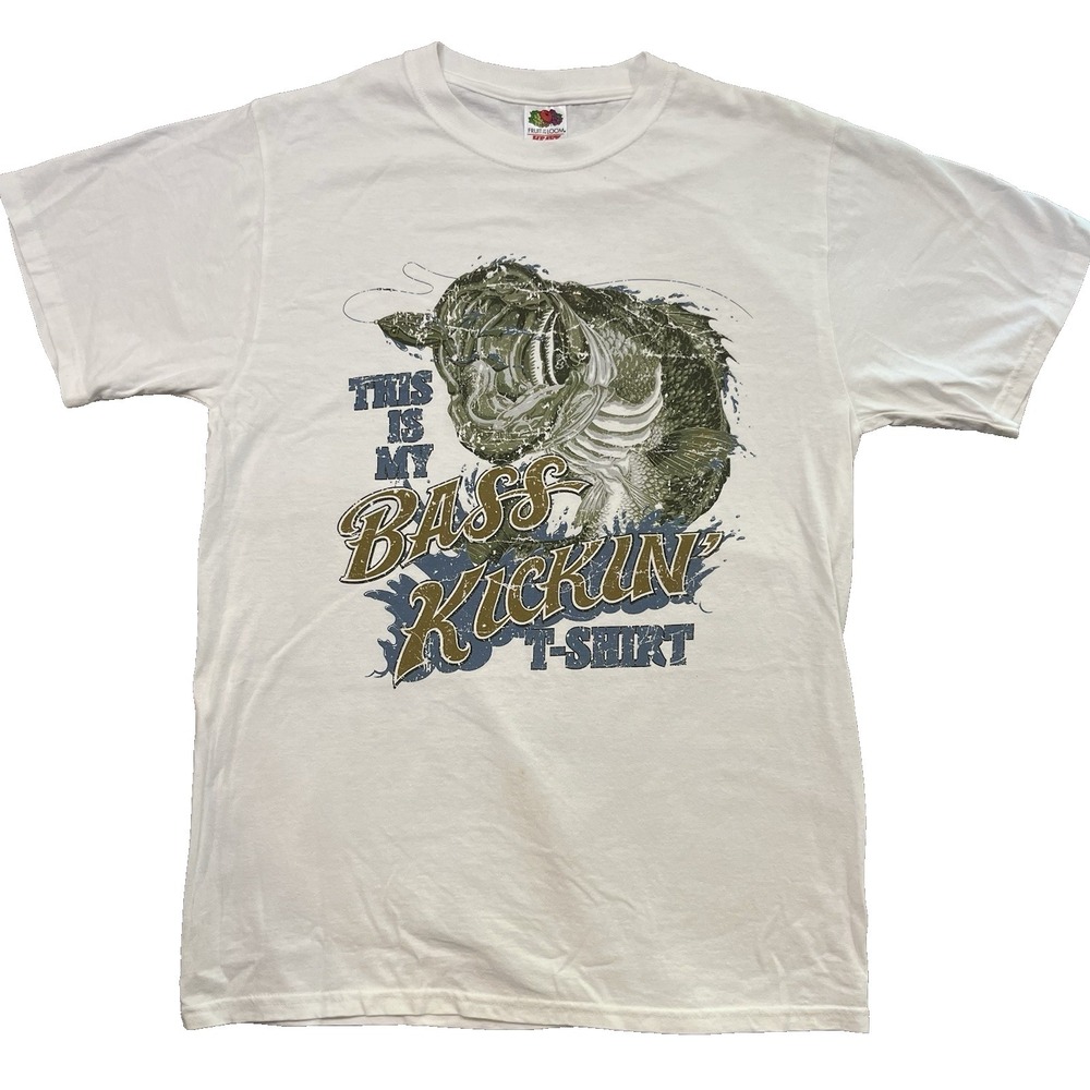 Vintage 90s Fruit of the Loom This is My Bass Kickin' T-Shirt Size M Medium Mens